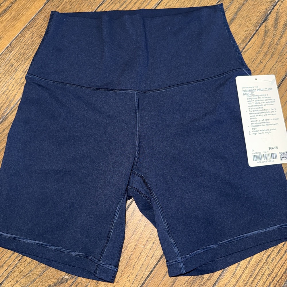 LULULEMON Align HR Short 6" Inseam True Navy Size 6 Nulu Fabric Hi Rise Stretch